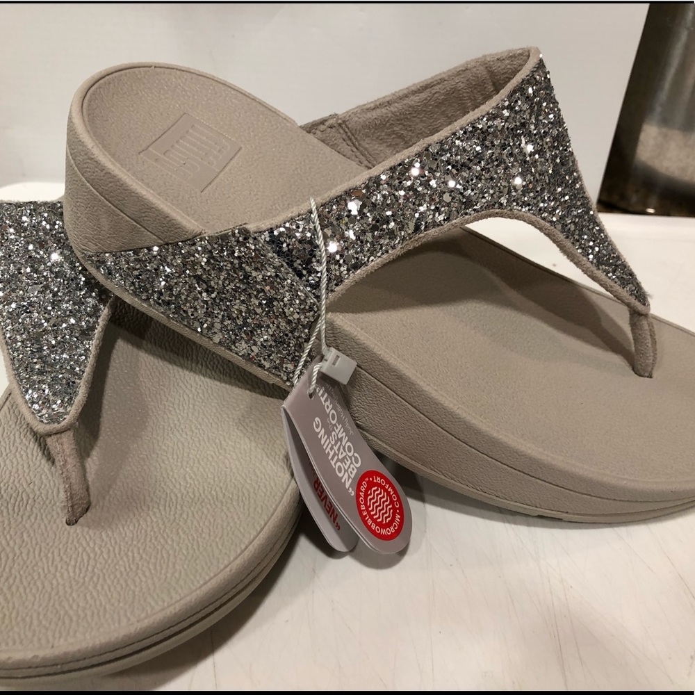FitFlop Glitterball Toe-Post Silver Sandals